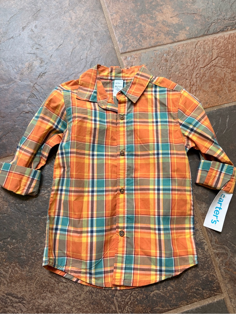 NWT Carter's Plaid Long Sleeve Button Down Shirt Boys 4T
